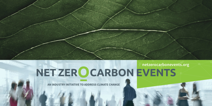 Net Zero Carbon Events Pledge Banner with Green leaf texture